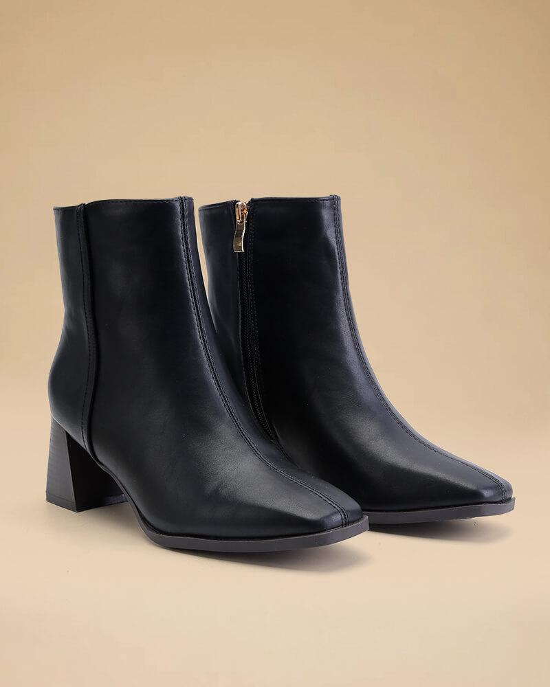 Women's Casual Simple Square Toe Zipper Chunky Heel Boots - Greatonushoes