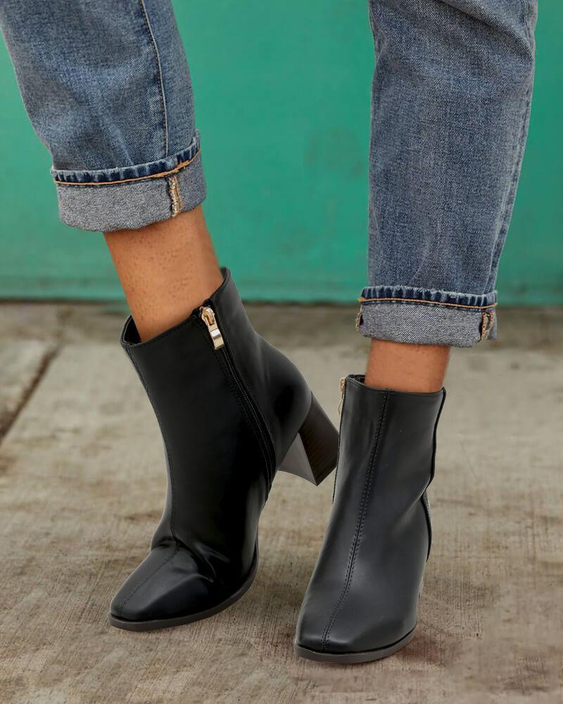 Women's Casual Simple Square Toe Zipper Chunky Heel Boots - Greatonushoes