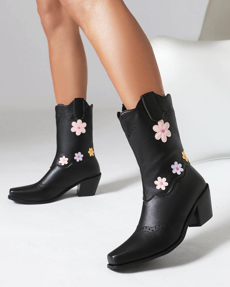 Floral Color-Blocking Ankle Boots - Greatonushoes