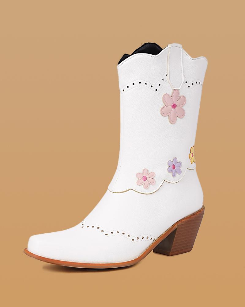 Floral Color-Blocking Ankle Boots - Greatonushoes