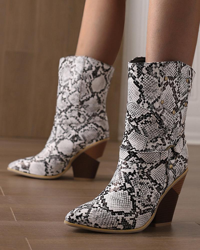 Animal Pattern Rivet Ankle Boots - Greatonushoes