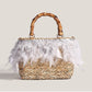 Women's Straw Bag Fashion Faux Feather Rattan Handbag - Greatonushoes