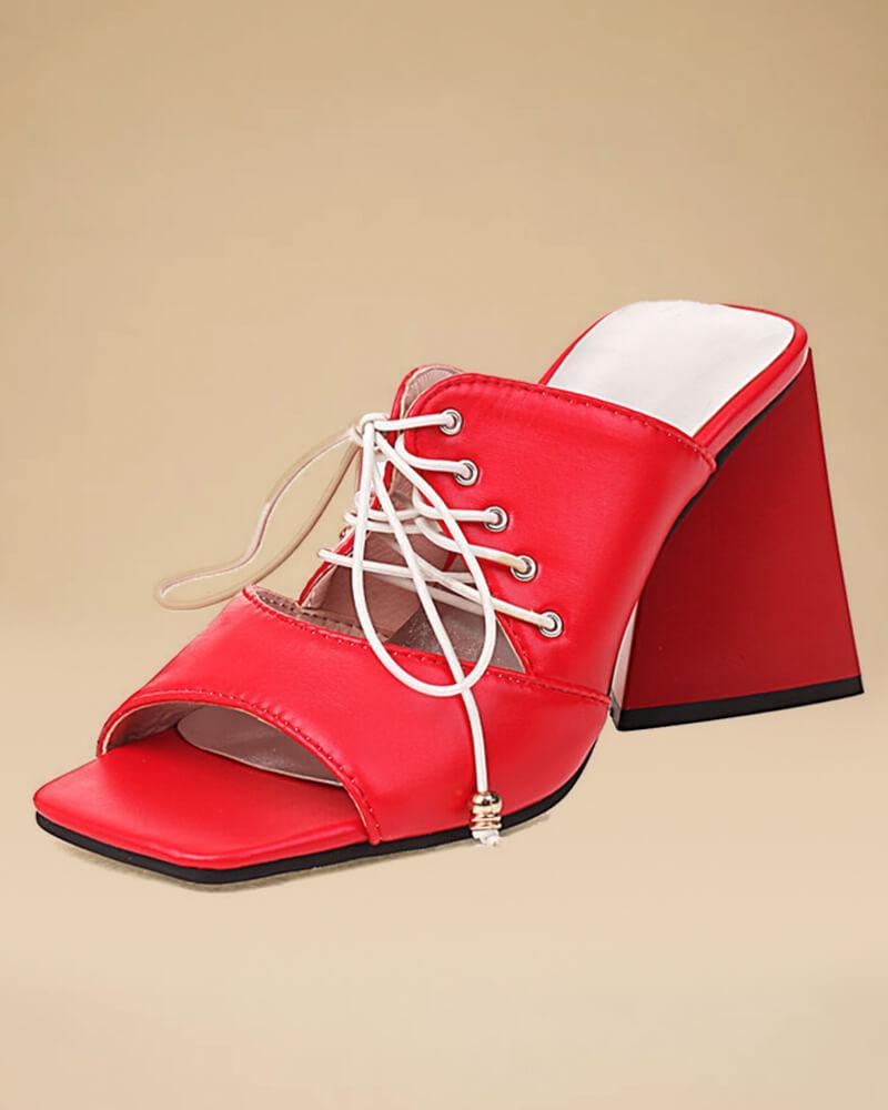 Women's Fashion Open Toe Lace-up Hight Heels - Greatonushoes