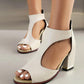 Women's Elegant Peep Toe Zipper Chunky Heel Sandals - Greatonushoes