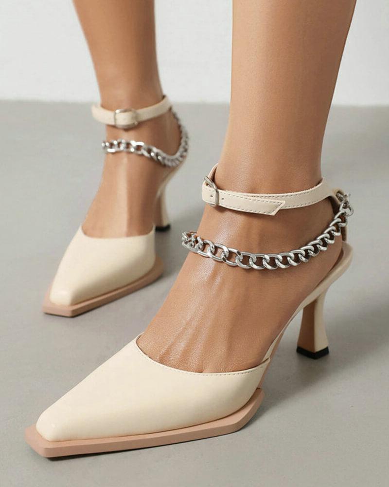Women's Fashion Chic Chain Adjusting Buckle Heels - Greatonushoes