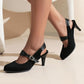 Women's Casual Daily Round Toe Adjsting Buckle Heels (Large Size) - Greatonushoes