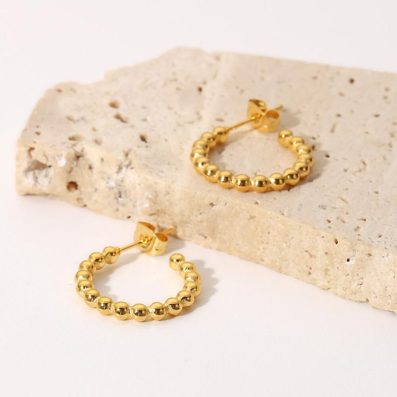 Women's Small Gold Beads Round Bead C-shaped Earrings - Greatonushoes