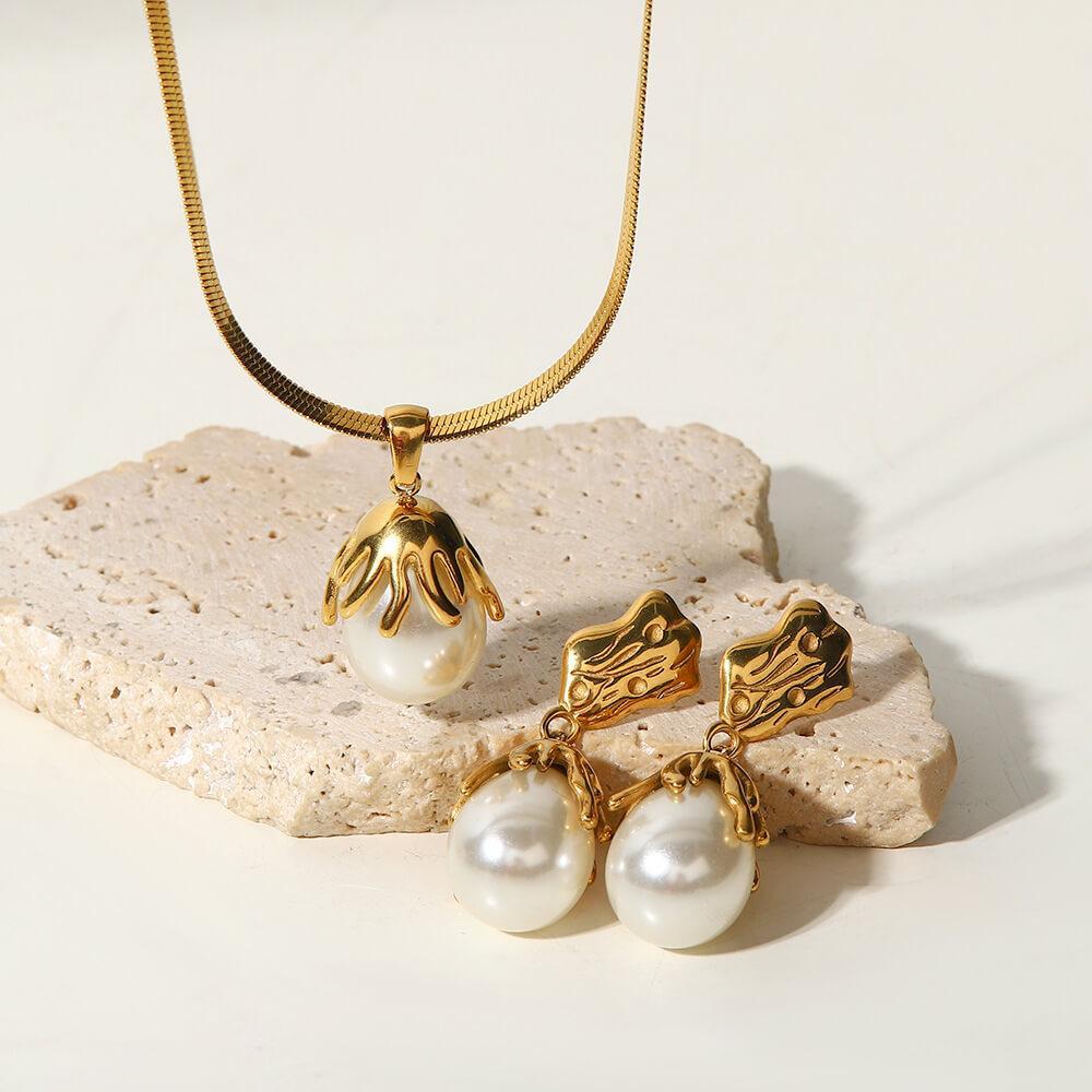 Women's Baroque Pearl Pendant Necklace Earrings - Greatonushoes