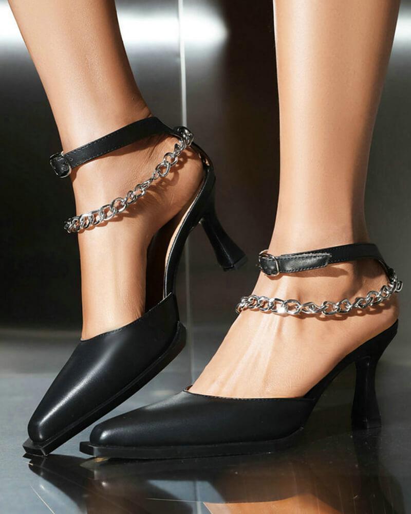 Women's Fashion Chic Chain Adjusting Buckle Heels - Greatonushoes