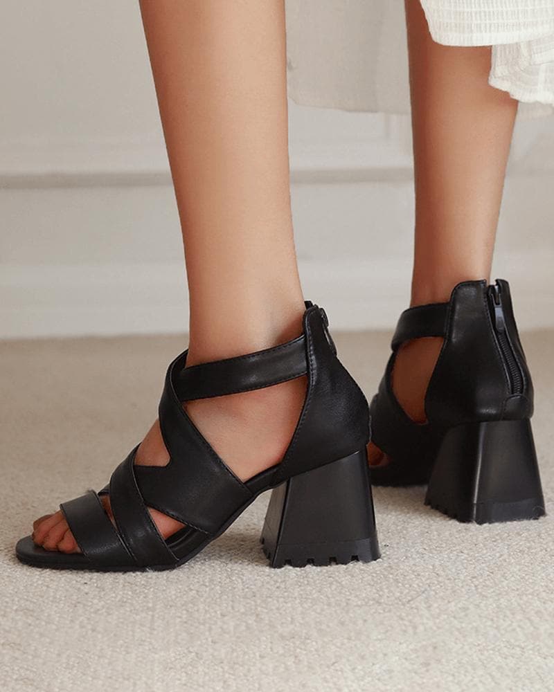 Women's Casual Daily Zipper Chunky Heel Sandals - Greatonushoes