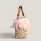 Women's Straw Bag Fashion Faux Feather Rattan Handbag - Greatonushoes