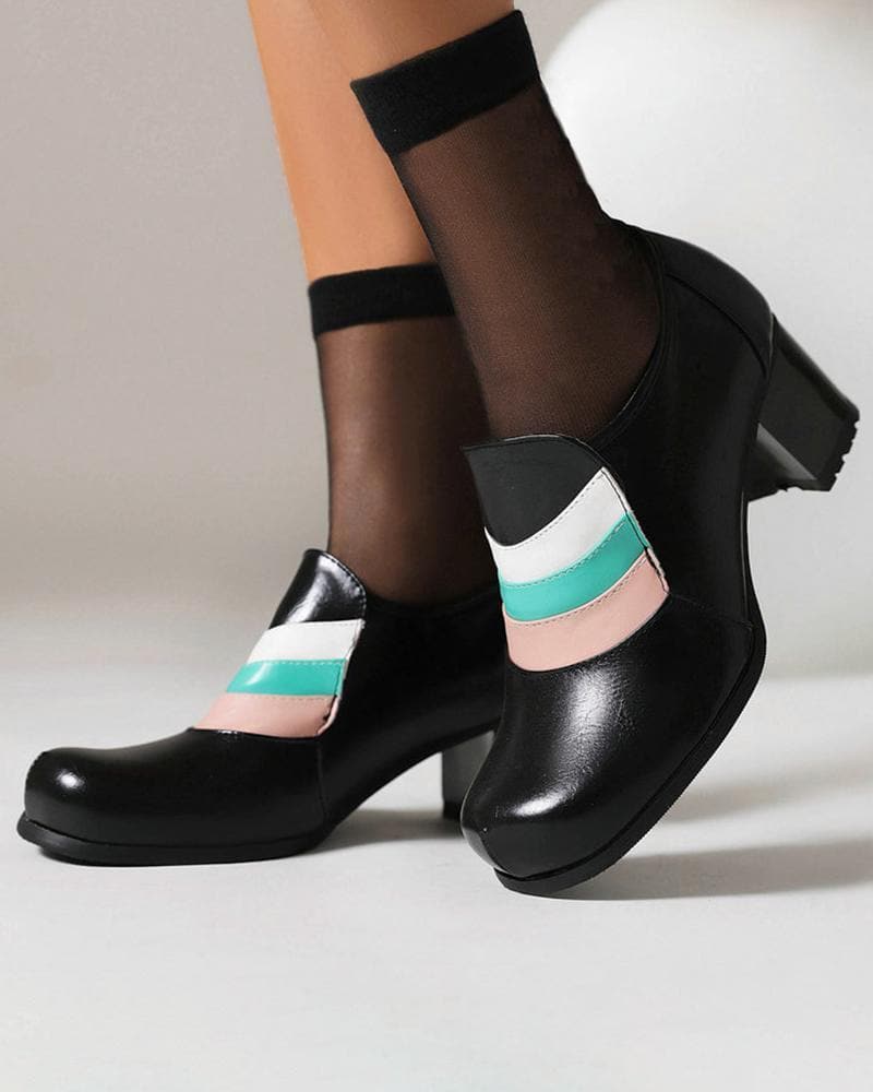 Women's Color Block Brogue Heels - Greatonushoes
