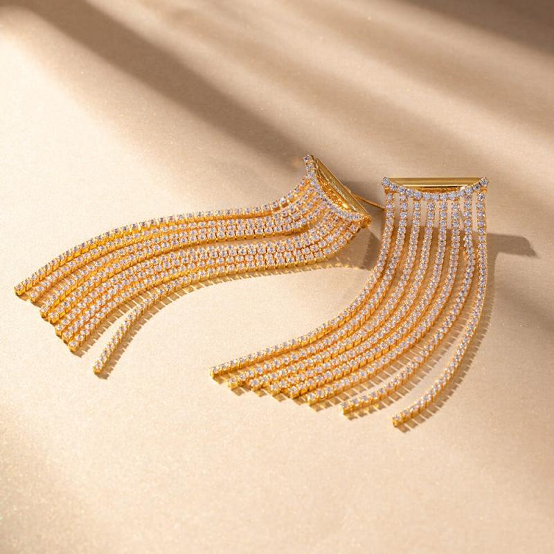 Women's 18k Gold Plated Long Chain Tassel Earrings - Greatonushoes