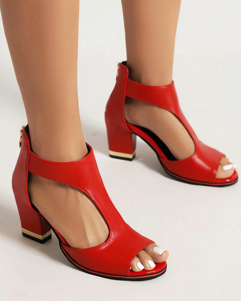 Women's Elegant Peep Toe Zipper Chunky Heel Sandals - Greatonushoes