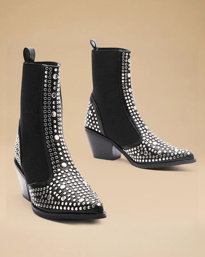 Studded Pointed Toe Boots - Greatonushoes