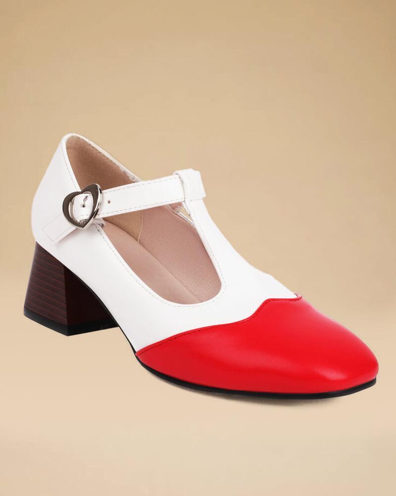 Women's Casual Color Block Square Toe Chunky Heels - Greatonushoes