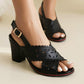 Women's Flower Hollow-out Adjusting Buckle Chunky Heel Sandals - Greatonushoes