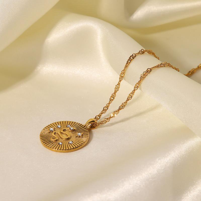 Women's 18k Gold Plated Star and Snake Disc Necklace - Greatonushoes