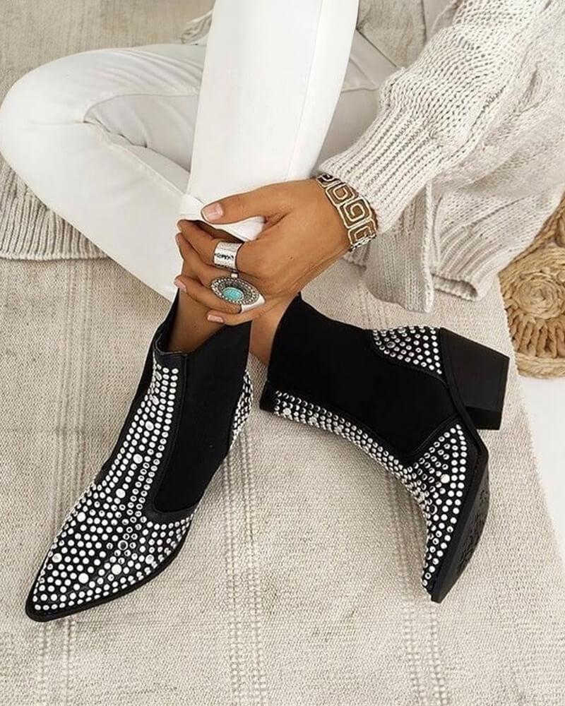 Studded Pointed Toe Boots - Greatonushoes