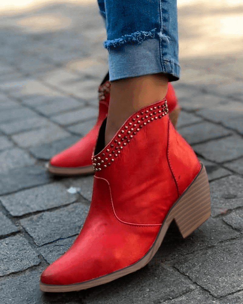 Women's Fashion Rivet Zipper Pointed Toe Ankle Boots - Greatonushoes