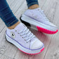 Women's Fashion Canvas Color-Blocking Lace-up Platform Heel Sneakers - Greatonushoes