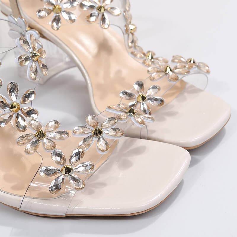 Women's Fashion Rhinestone Open Toe Chunky Heel Sandals - Greatonushoes