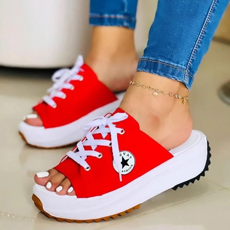 Women's Fashion Casual Daily Peep Toe Canvas Lace-up Sandals - Greatonushoes