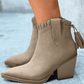 Women's Casual Retro Tassel Zipper Chunky Heel Ankle Boots - Greatonushoes
