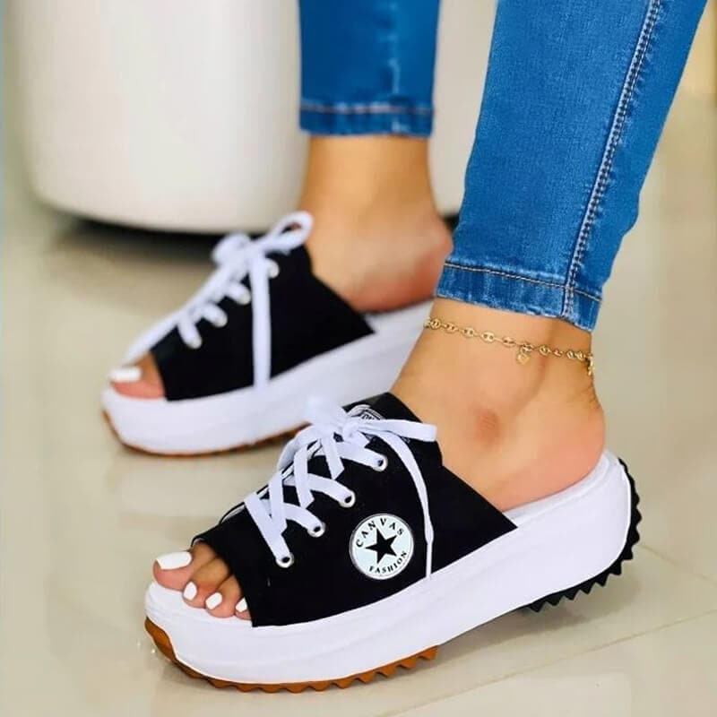 Women's Fashion Casual Daily Peep Toe Canvas Lace-up Sandals - Greatonushoes