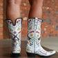 Women's Embroidery Pointed Toe Chunky Heel Western Cowboy Boots - Greatonushoes