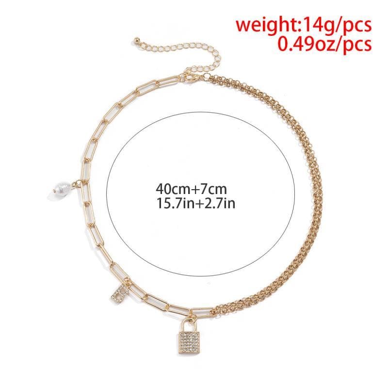 Women's Faux Pearl Rhinestone Lock Necklaces and Bracelets - Greatonushoes