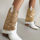 Women's Fashion Web celebrity style Sparkling Glitter Chunky Heel Boots - Greatonushoes