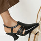 Waomen's Elegant Simple Square Toe Adjusting Buckle Heels - Greatonushoes
