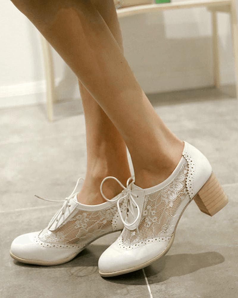 Women'e Elegant Lace Stitching Lace-up Heels - Greatonushoes