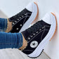 Women's Fashion Canvas Color-Blocking Lace-up Platform Heel Sneakers - Greatonushoes