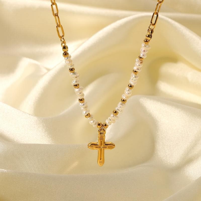 Women's Pearl Cross Pendant Necklace - Greatonushoes