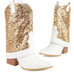 Women's Fashion Web celebrity style Sparkling Glitter Chunky Heel Boots - Greatonushoes