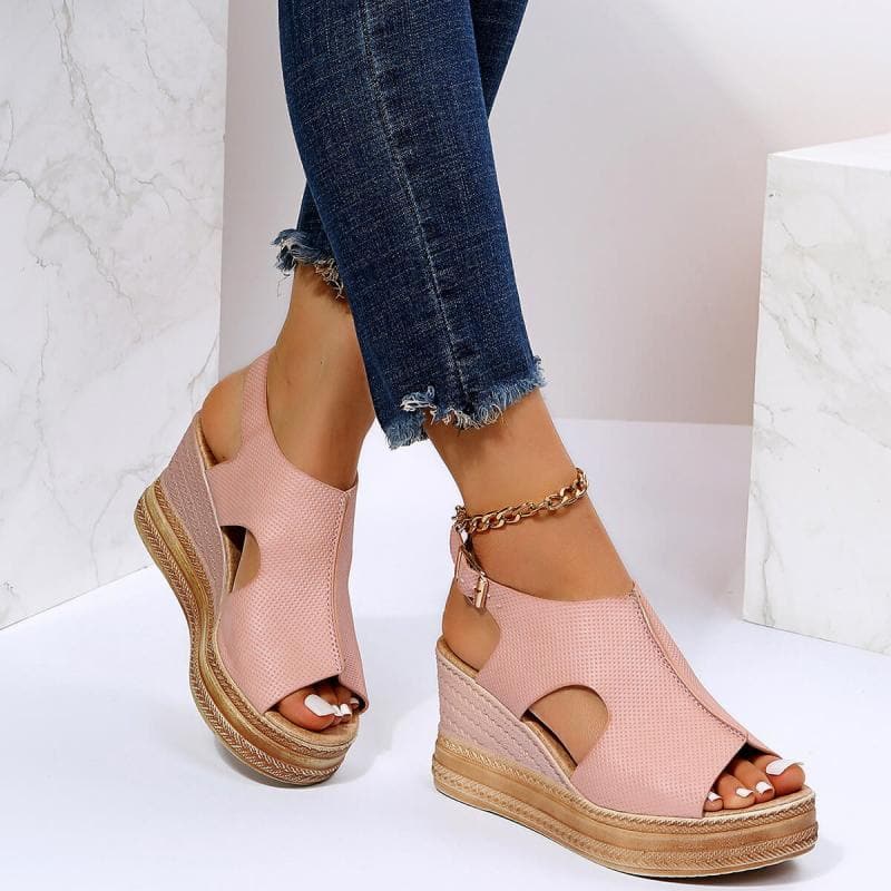 Women's Fashion Peep Toe Wedge Heel Sandals - Greatonushoes