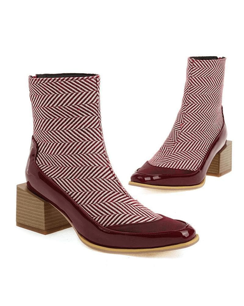 Women's Fashion Web celebrity style Color-Blocking Zipper Boots - Greatonushoes