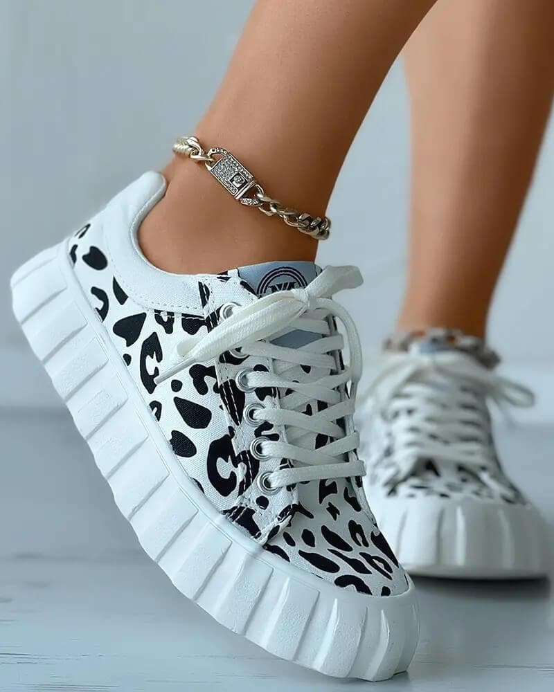 Women's Fashion Outdoor Color-Blocking Lace-up Canvas Sneakers - Greatonushoes