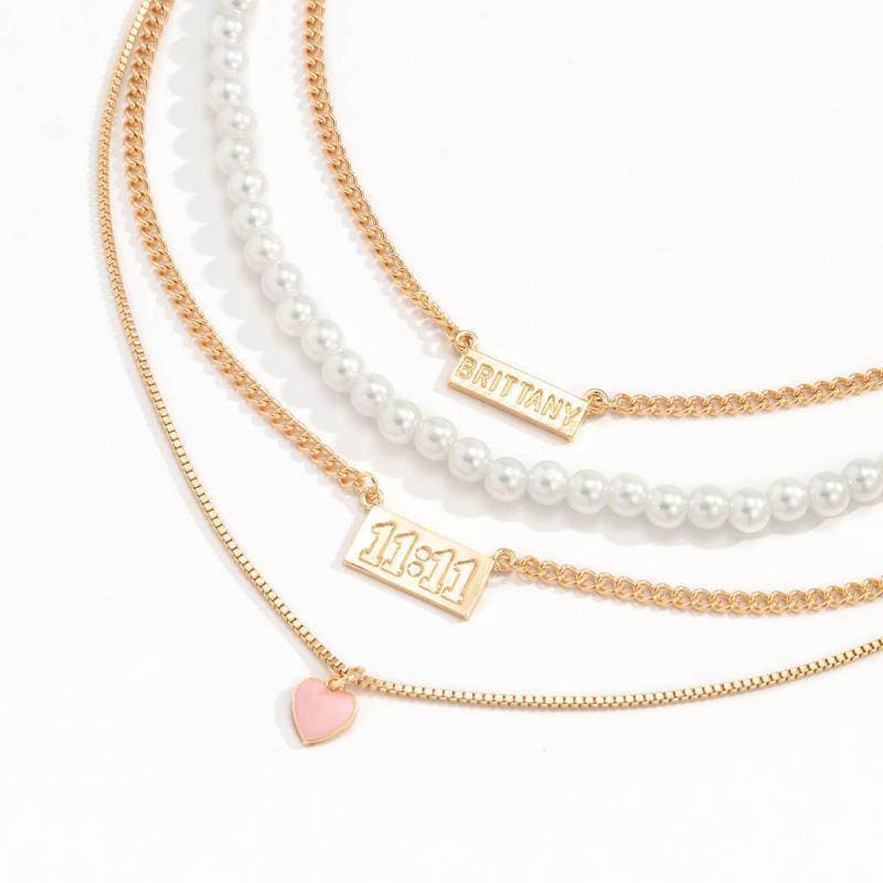 Women's Faux Pearl Chain Heart Pendant Necklaces - Greatonushoes