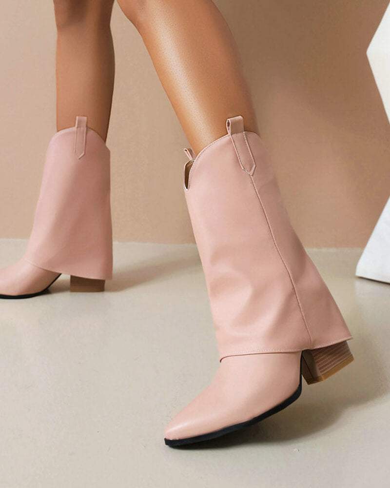 Women's Fashion Web celebrity style Slip On Chunky Heel Boots - Greatonushoes