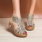 Women's Elegant Daily Rhinestone Hollow-out Wedge Heel Sandals - Greatonushoes