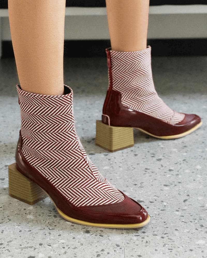 Women's Fashion Web celebrity style Color-Blocking Zipper Boots - Greatonushoes