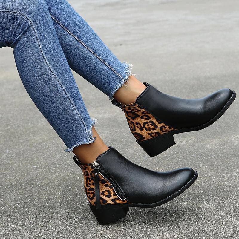 Women's Pattern Side-zip Chunky Heel Ankle Boots - Greatonushoes