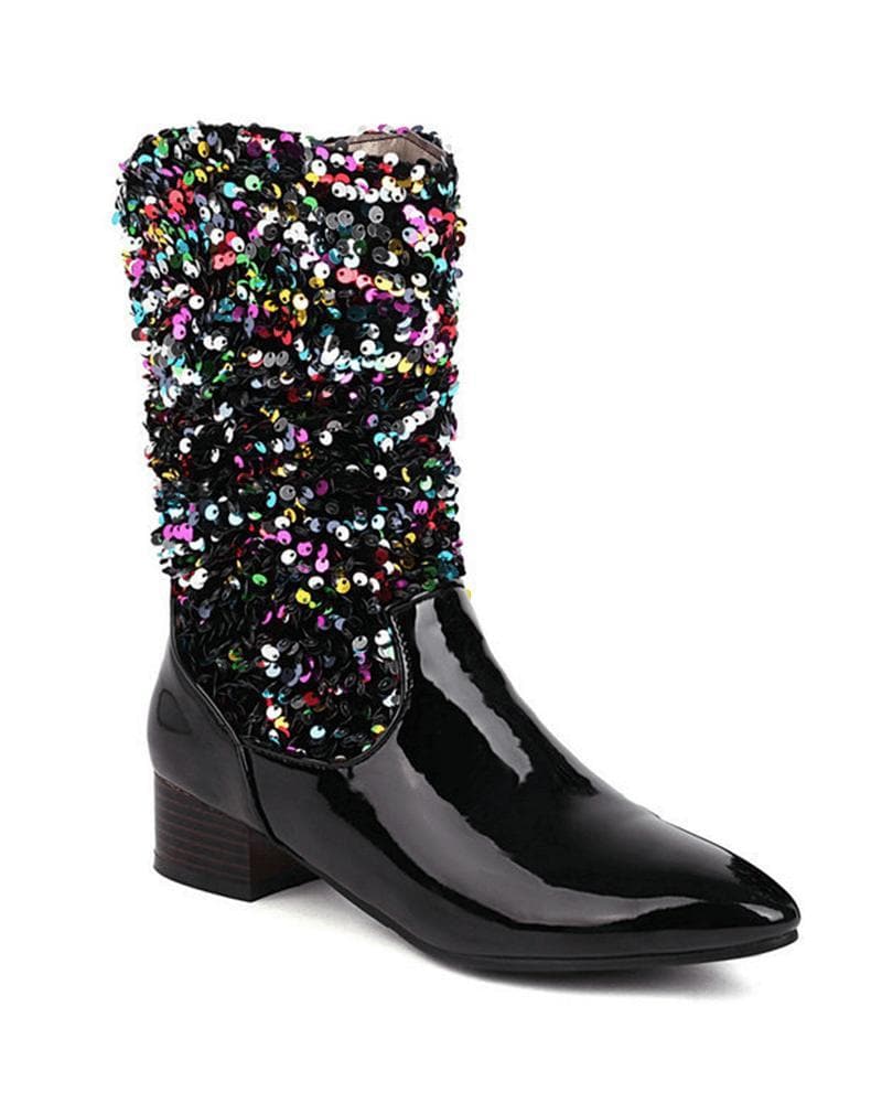 Women's Fashion Web celebrity style Sparkling Glitter Slip On Boots - Greatonushoes
