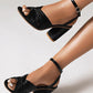 Women's Fashion Web celebrity style Adjusting Buckle Chunky Heek Sandals - Greatonushoes