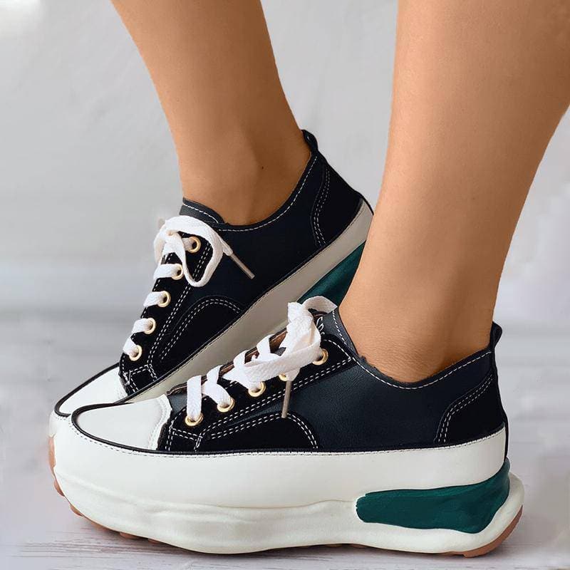 Eyelet Lace-up Contrast Paneled Muffin Sneakers