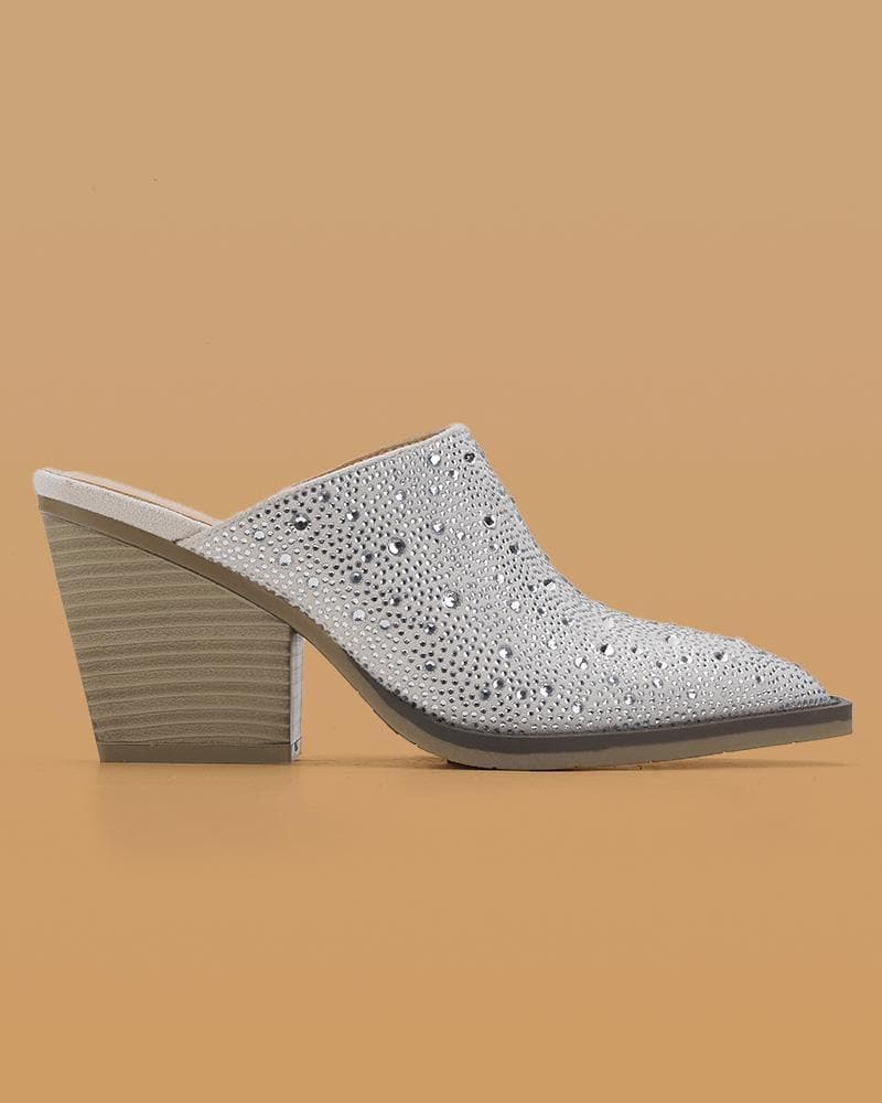 Women's Fashion Web celebrity style Rhinestone Pointed Toe Chunky Heel Clogs - Greatonushoes