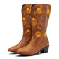 Women's Embroidery Chunky Heel Round Toe Cowgirl Boots - Greatonushoes